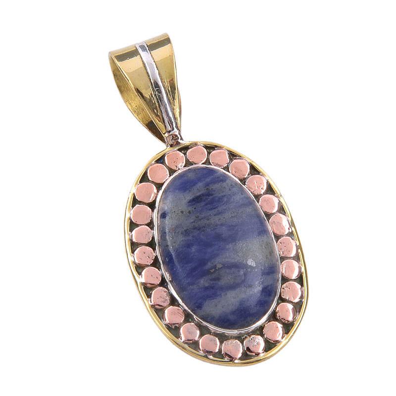 Natural Sodalite Gemstone 925 Solid Sterling Silver Two Tone Pendant 1.50" S0d49