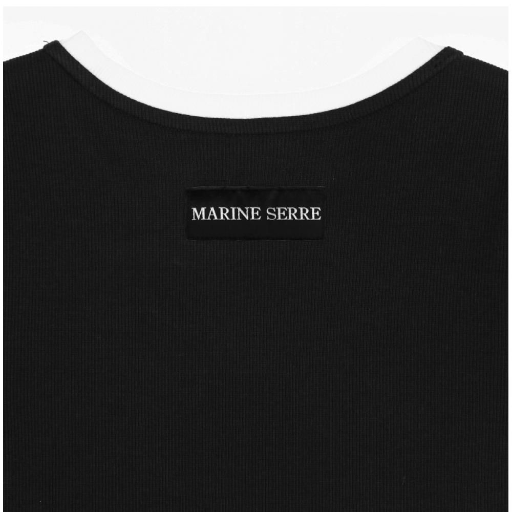 Marincer Wto087a Cjer0011 Bk99 Moon Logo Embroidery ContraSt Crop Women S Short Sleeve Tee