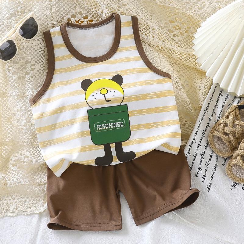 2Pcs/Set Cotton T-shirts Shorts Tank Top Boys Girls Sleeveless Children Sets Kids Clothes Vest Suit Summer Children Clothing Baby