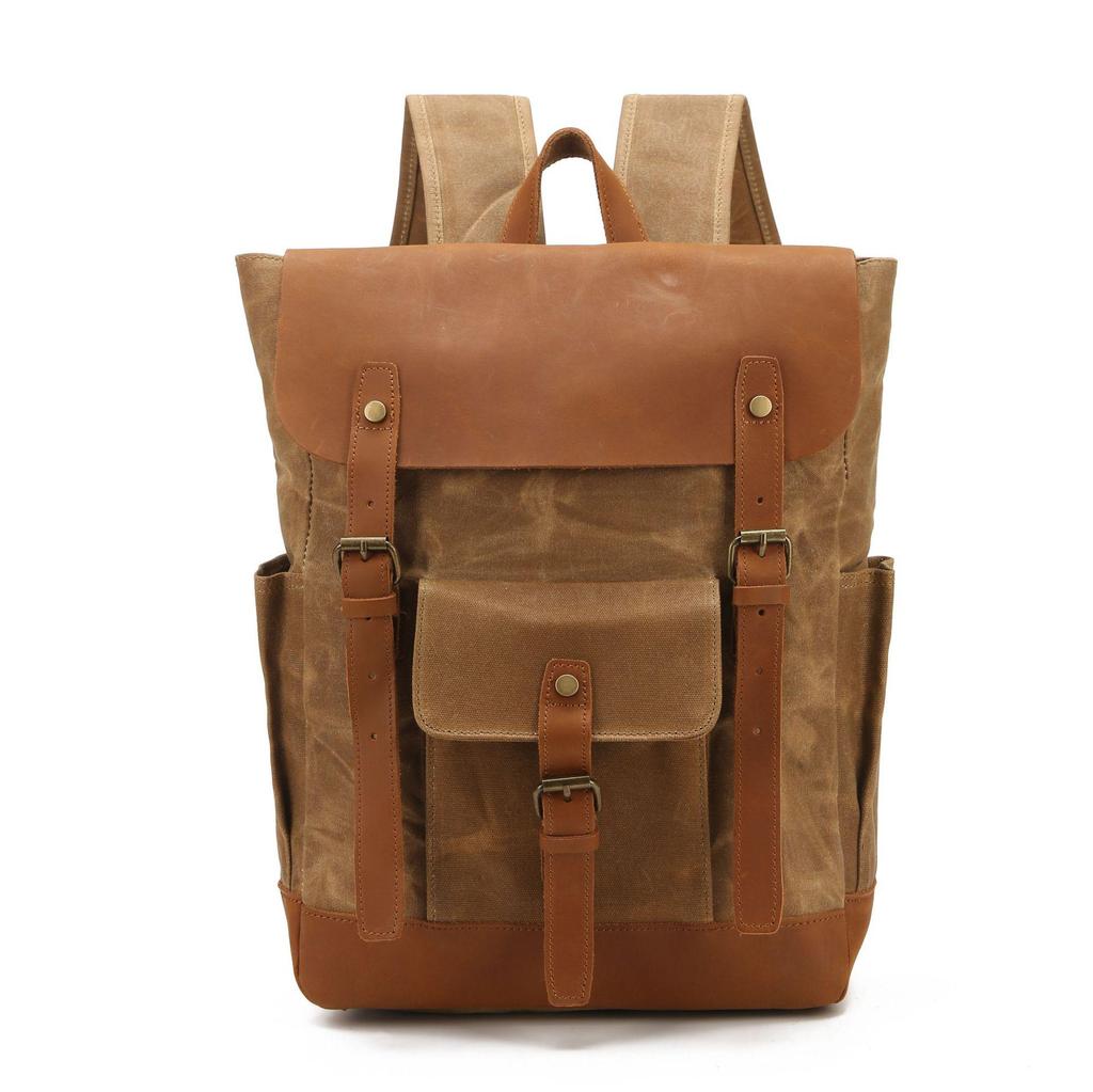 Retro Waterproof Leather & Oil Wax Canvas Backpack - High Quality Multifunctional Computer Bag