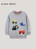 Boys' European and American Style Engineering Vehicle Embroidered Sweatshirt - Knitted Cotton Crew Neck Pullover