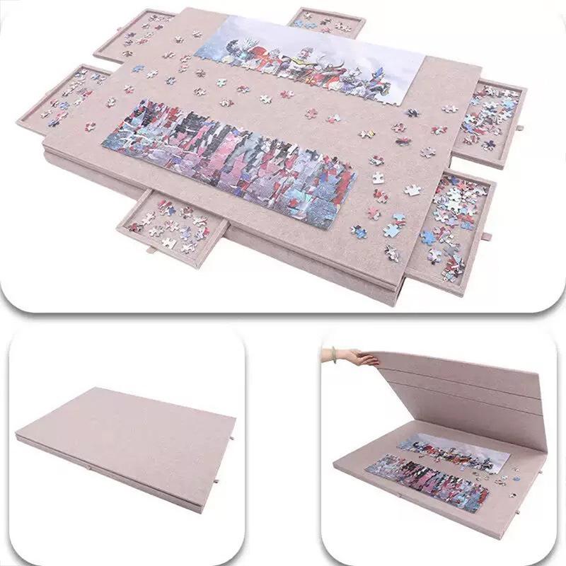 Children's Cross-Border Jigsaw Table - 1000-Piece Non-Woven Mat with 6 Drawers for Portable Puzzle Sorting