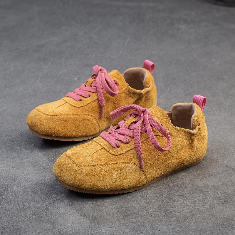 Spring Candy Color Comfortable Casual Trainer First Layer Cowhide Lace Up Women Shoes