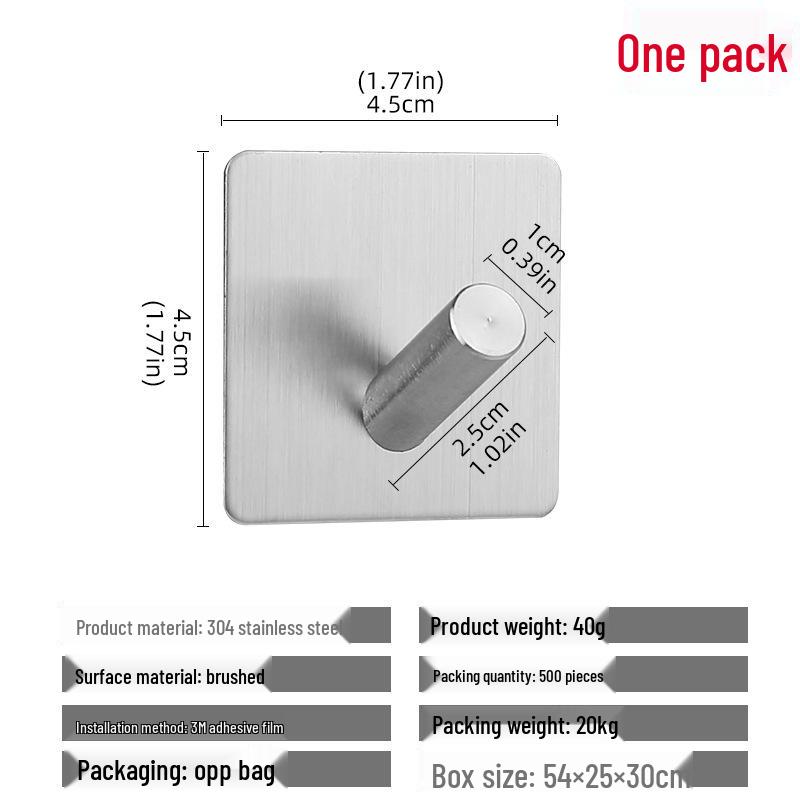 304 Stainless Steel Adhesive Clothes Hook - Punch-Free, Strong Hold, Behind-Door Mount