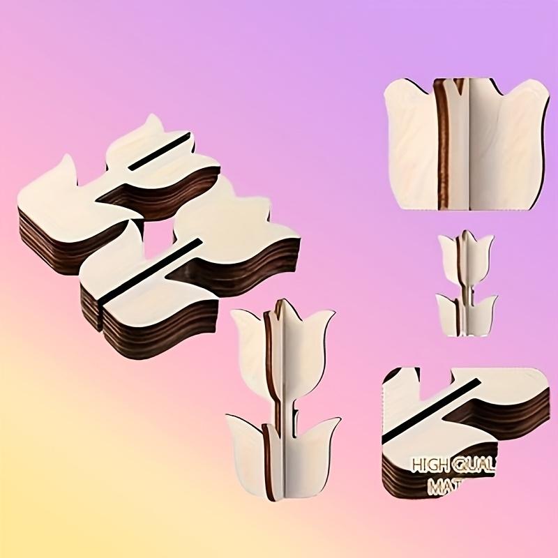 20pcs Wooden Tulip Shapes, Ideal for DIY Crafts, 3D Paintable Floral Decorations, Light Beige Natural Wood, Perfect for Spring Home Decor