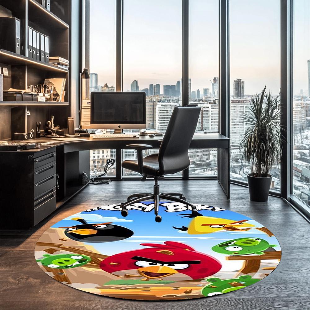 Angry Birds Printed Round Rug Carpet Chair Rug Area Rug Entryway Doormats,for Office Chair Living Room Bedroom Kitchen Room.