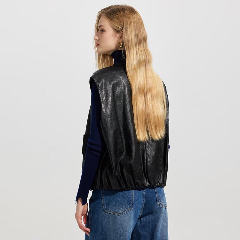 Tatu Women's Faux Leather Round Neck Vest