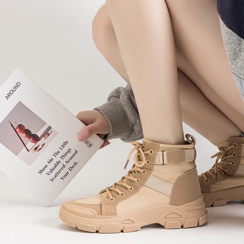 2024 Весняні Жіночі Модні Канвасові Чоботи-Платформа Лицарського Стилю - Універсальний Корейський Кампусний Стиль