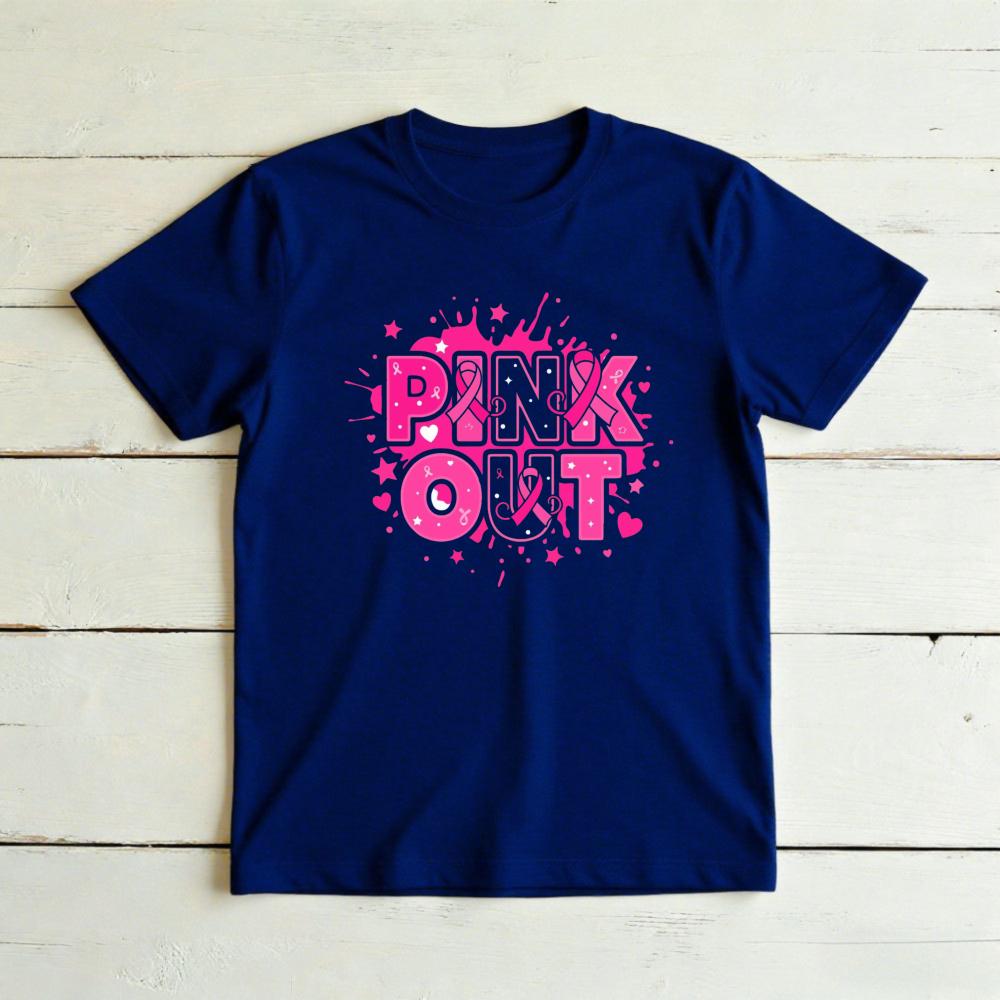 Pink Out Splash Star Heart Letter Graphicunisex Summer Cotton T Shirt Breast Cancer Support Sport Short Sleeve Garment