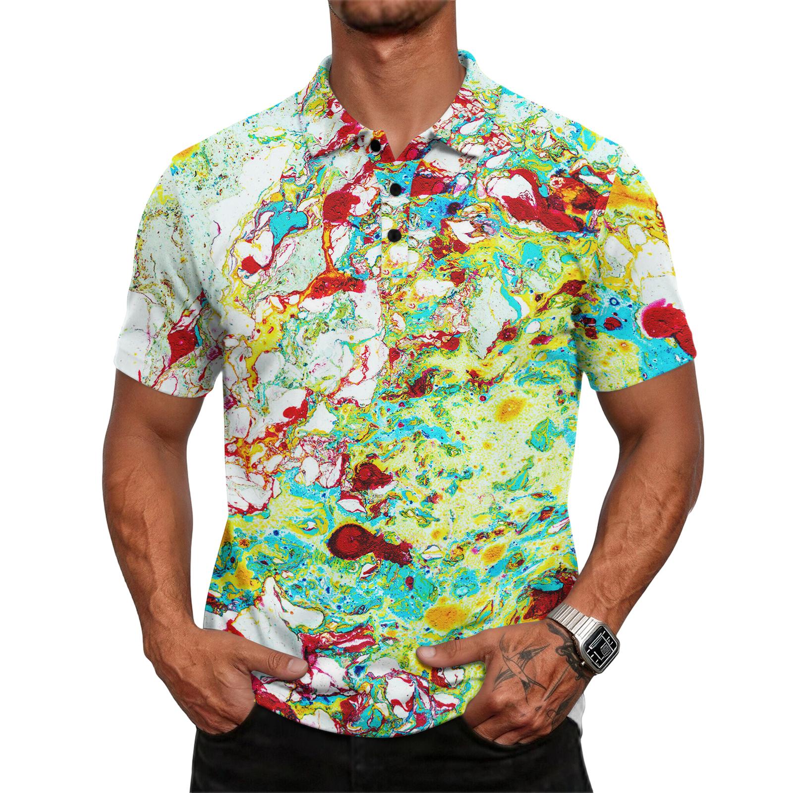 

Men s casual loose-fitting fashionable tie- patterned printed short-sleeved T-shirt top XXL