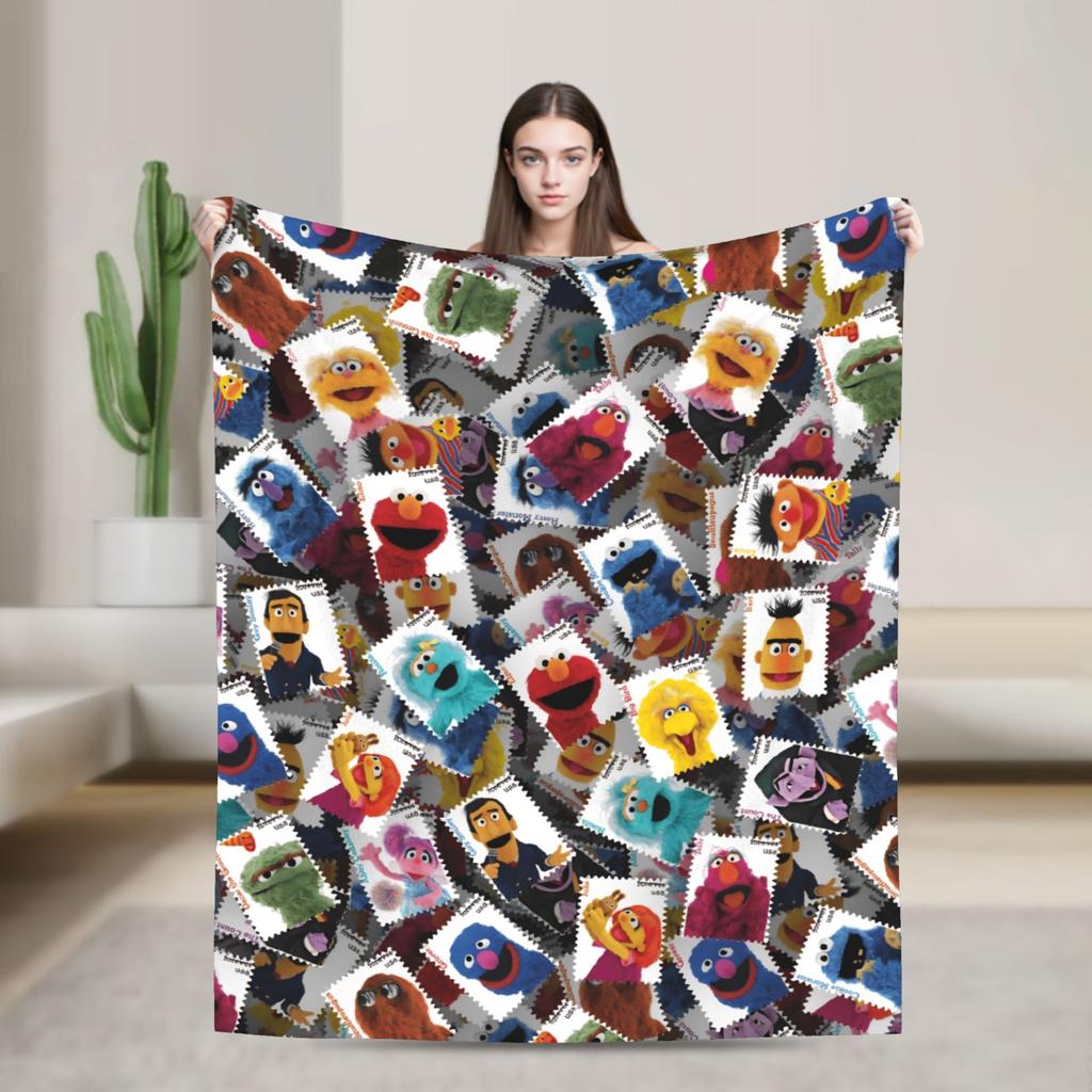 Super Warm Blanket Airplane Travel Zoe and Rosita on Yellow Bedding Throws S-Sesames Streets Flannel Bedspread For Couch Bed