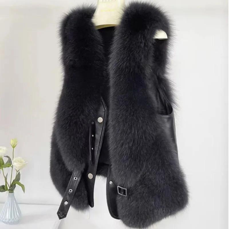 Autumn Winter Women Vest Short Style Splicing Solid Color Fur Coat