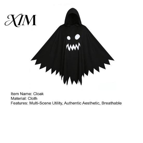 Comfortable Trick Or Treat Gear Halloween Ghost Cloak with Hood, Loose Fit Irregular Hem Costume Family Dress Up for Cosplay Party, White Spooky
