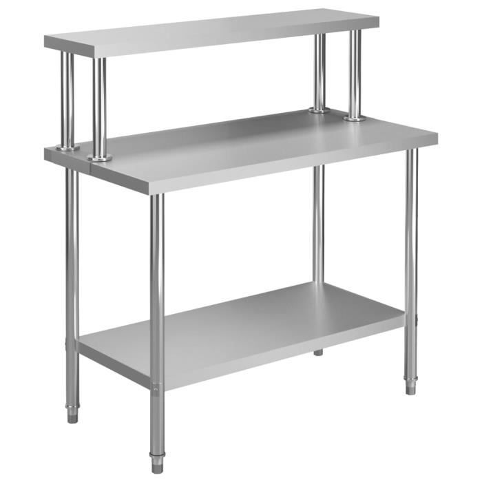 VidaXL Table de travail de cuisine avec étagère 120x60x120 cm Inox