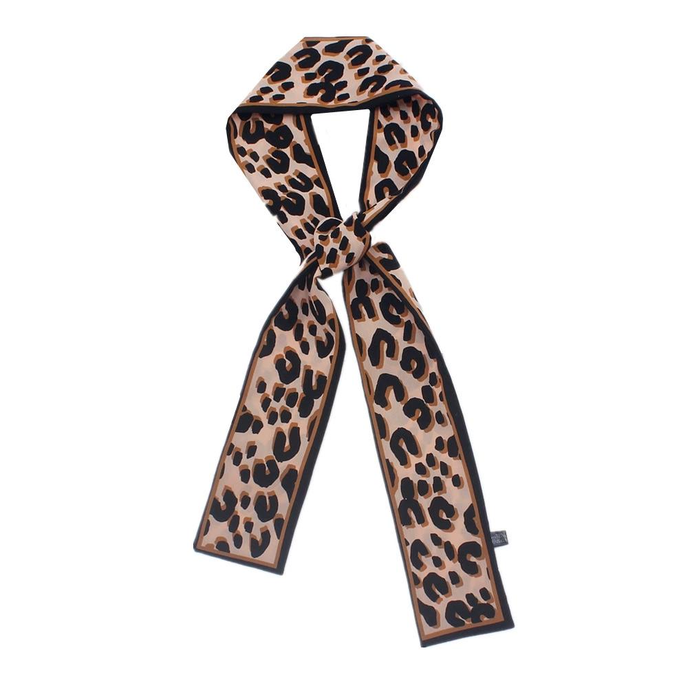 Korean Leopard Printed Skinny Scarf Women Soft Double Sided Neckerchief Hairband Lady Headband Bagscarf Female Neck Tie