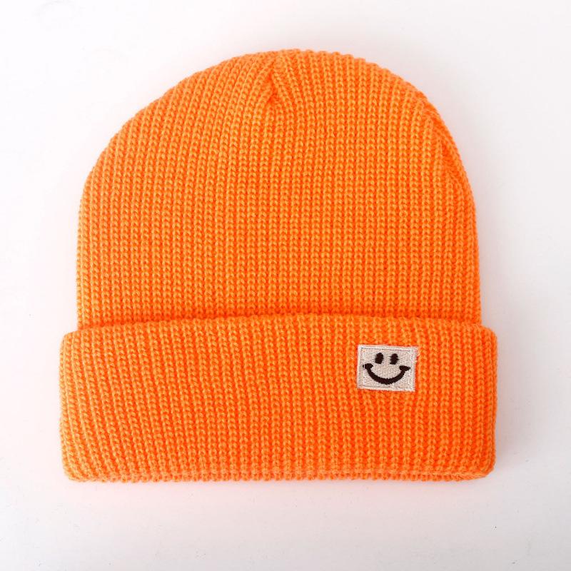 Cute Smiley Face Label Wool Hat Women's Autumn and Winter Warm Trend Versatile Ear Protector Black Knitted Hat Men