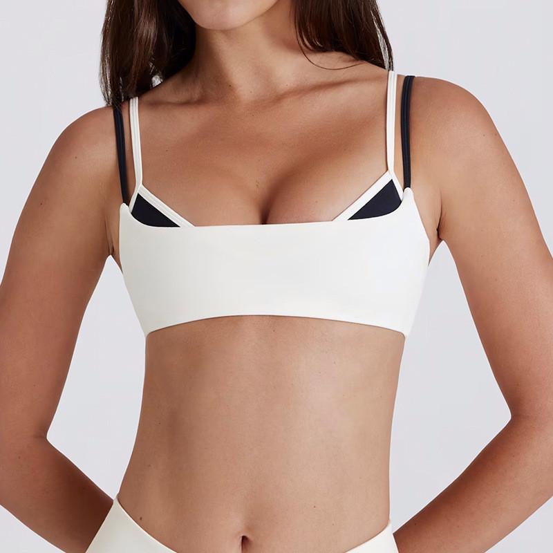 

QYZJ Contrast White Stripe Two-Piece Running Shorts & Twisted Neck Sports Bra Yoga Set S