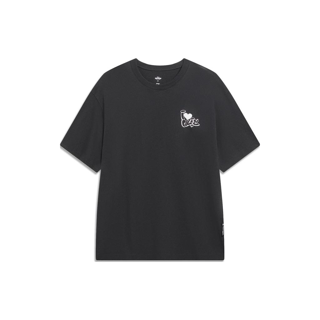 Li-Ning X Disney Oswald Series Cartoon Print Round Neck Loose Short Sleeve T-Shirt Unisex Tops Black AHST317-4