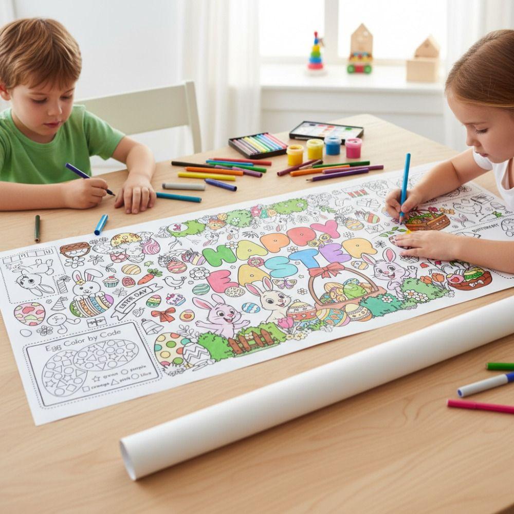 Pôster Gigante de Colorir Páscoa DIY Coelho de Desenho Animado Banner Gigante para Colorir Presente Arte Artesanato Toalha de Mesa de Páscoa