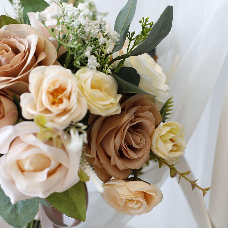 Forest-Style Artificial Rose Bouquet In Champagne Coffee for Bride or Photography
