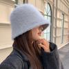 Rabbit hair fisherman hat children autumn and winter versatile plush knitted bucket hat warm ear protection washbasin hat
