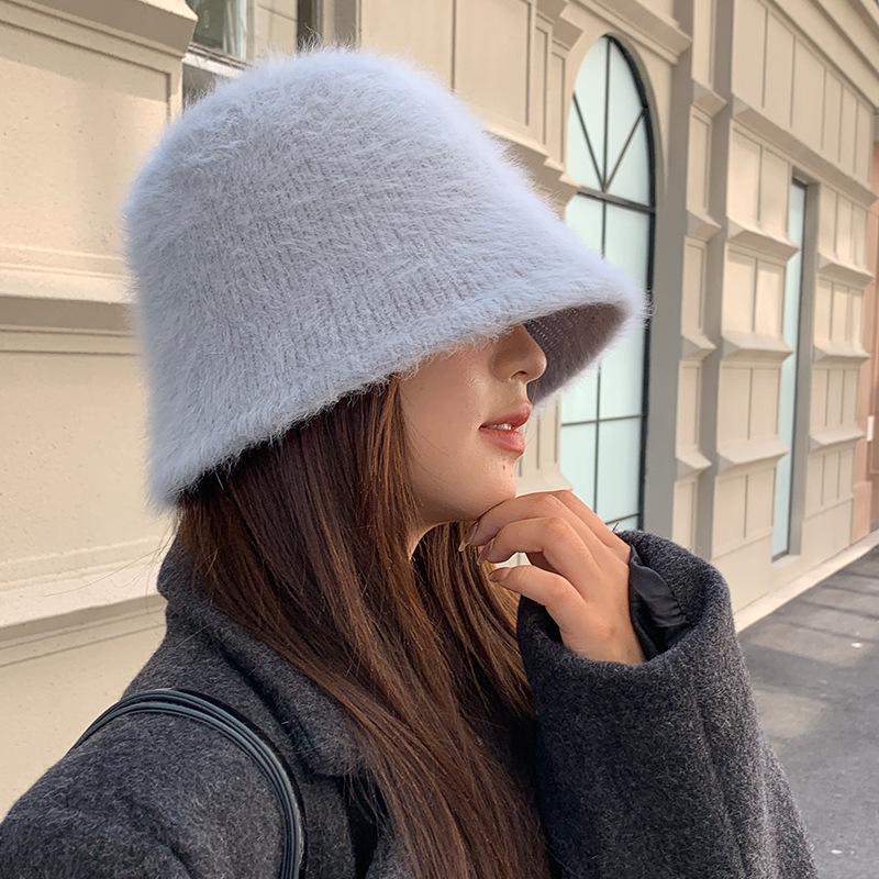 Rabbit Hair Fisherman Hat Children Autumn and Winter Versatile Plush Knitted Bucket Hat Warm Ear Protection Washbasin Hat