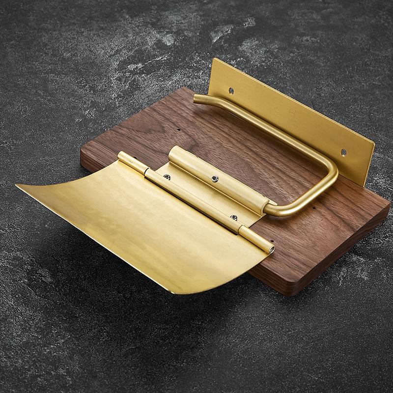 Walnut Wall Mounted Bathroom Paper Towel Holder Brushed Gold Roll Paper Holder Toilet Paper Holder Mobile Phone Holder Aluminum