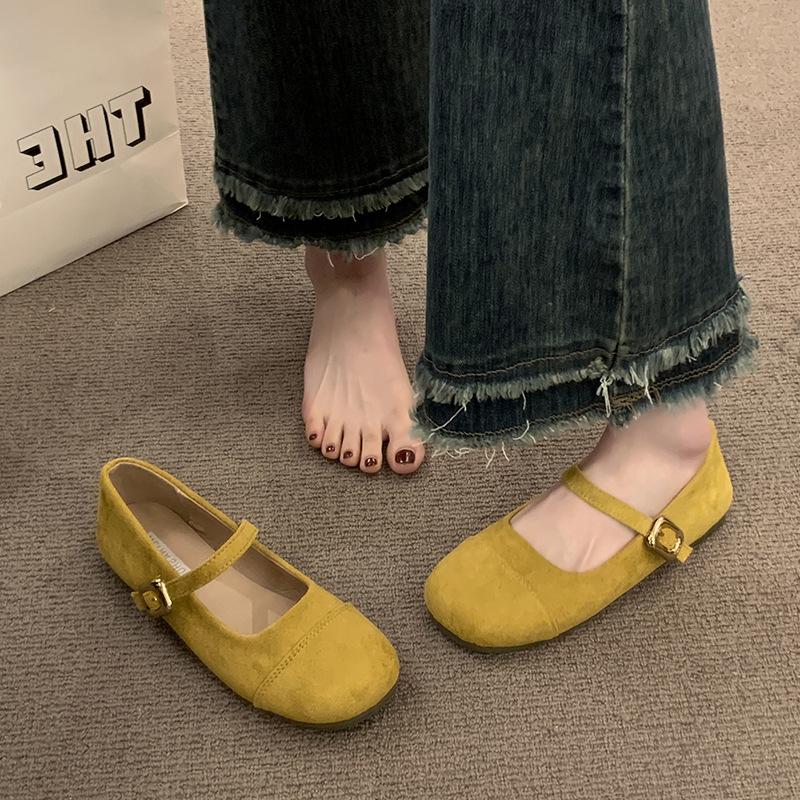 Shallow Single Shoes Women 2025 Spring and Autumn New French Retro Gentle Fairy Suede Mary Jane Shoes Flat Beanie Shoes