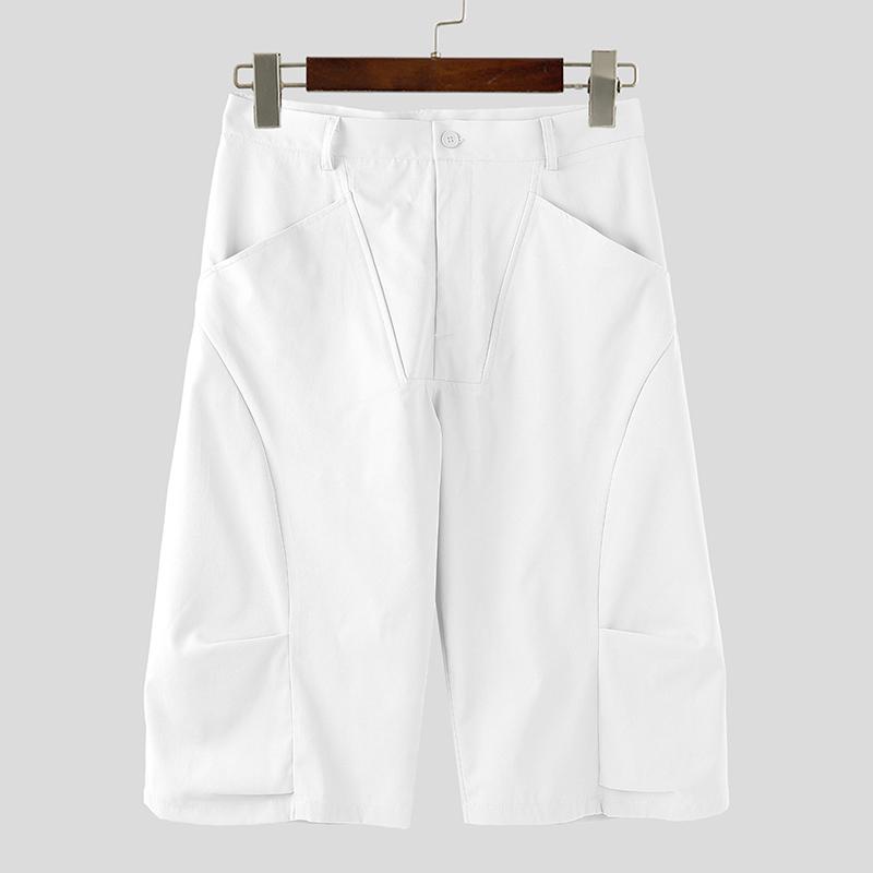 INCERUN Men Zipper Up Waist Pockets Casual Loose Cropped Pants Capri