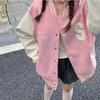 Women's Retro College-Style Pink Velvet Baseball Jacket - All-Match Thickened Cardigan Coat for Spring and Autumn