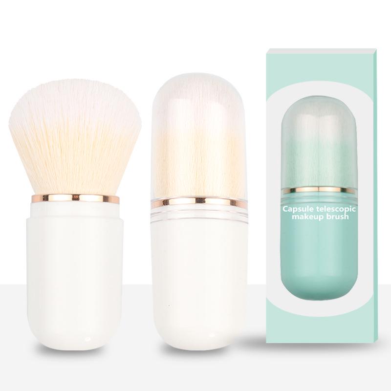 Přenosná zatahovací sada štětců na make-up v kapsli s víčkem - Obsahuje štětce na tvářenku, setting a pudr