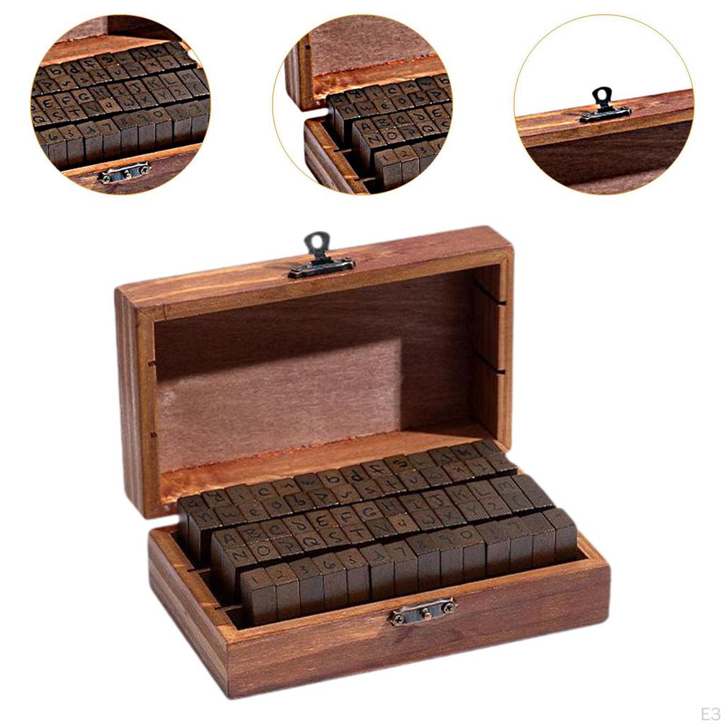 70 Pieces Alphabet Number Symbol Stamps Kit Wooden Crafts for Card Making