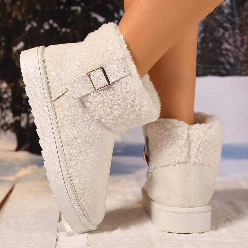 Fashion Buckle Decor Women's Platform Snow Boots 2025 Winter Non Slip Warm Plush Ankle Boots Women Comfort Slip On Cotton Shoes Woman