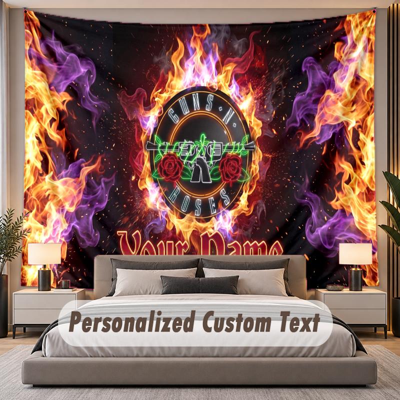 Custom Name Text Tapestry Guns N’ Roses Personalized Polyester Wall Tapestry For Bedroom And Room