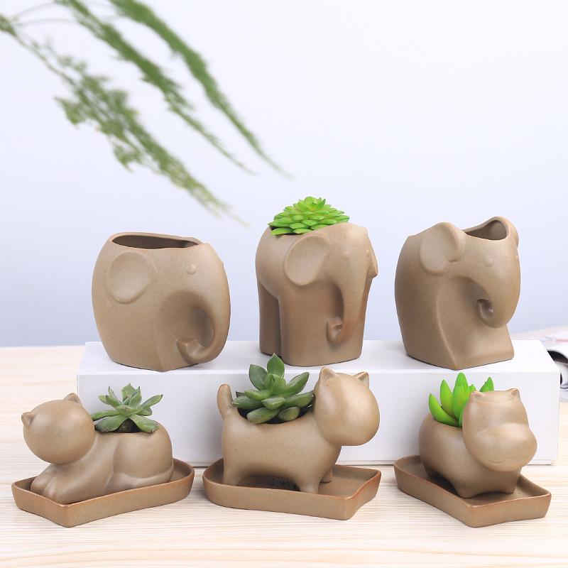 Terrakotta Pflanztopf Zakka Keramik Sukkulenten Rohlingtopf mit Untertasse Niedliches Cartoon-Tier Keramik Blumentopf