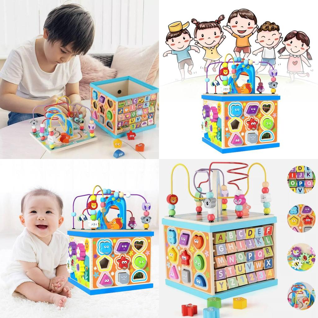 Large Wooden Multifunctional Educational Bead Box For Kids With Shape Sorting And Sensory Play Features