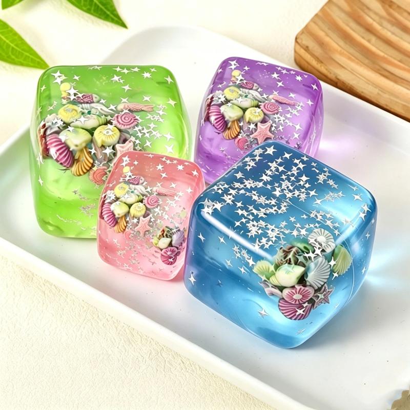 Clear Square Ocean Stress Relief Fidget Toy Glitter Sequins Seashell Inlay for Office Desk Decoration Adult Use