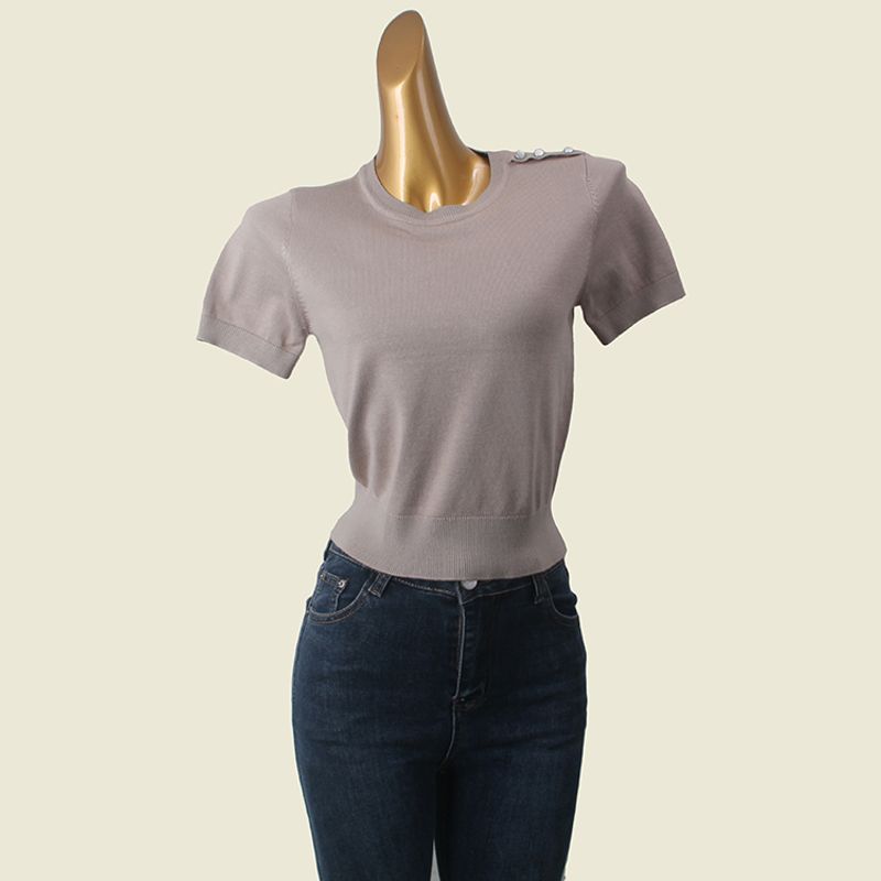 Classy Normcore Round Neck Short Sleeve T-shirt Foreign Trade Original Order Thin Needle Pullover Pure Color Knitting Bottoming Shirt