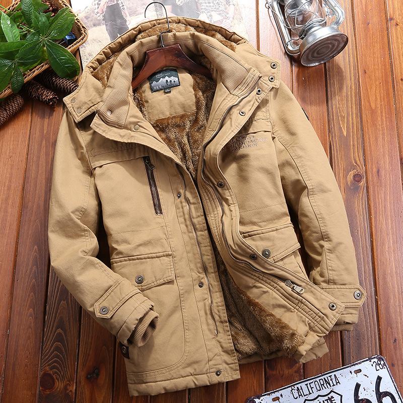 Fleece and Thicker Winter Loose and Casual Middle-aged Multi-pocket Padded Jacket, Cold-resistant Padded Jacket