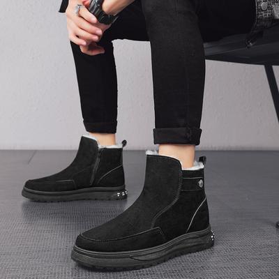 Botas masculinas de cano alto e algodão térmico grosso, botas de neve da moda, casuais, com salto alto