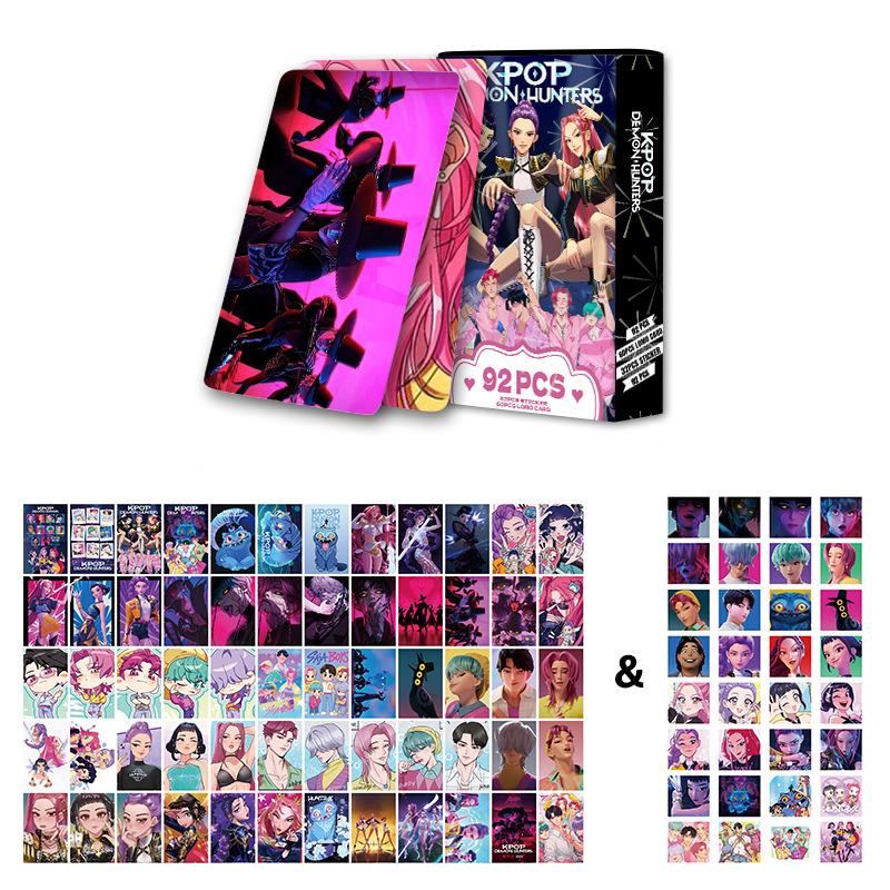 92 Pcs Korean Idol Demon Movie Hunters Cards, Anime Style Cartoon Flash Cards Photocards Lomo Cards Set Waterproof Card