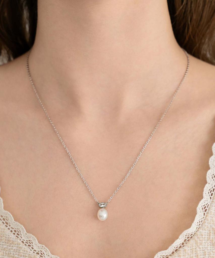 Tatiana (Silver 925) Oval Cubic Pearl Necklace Nz2551
