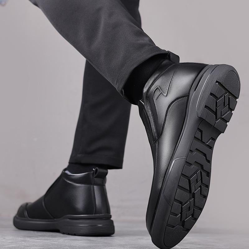 Pánské boty z pravé kůže s vlněnou kožešinou Zimní Pánské kotníkové boty Business Casual Muž Sněhule Pracovní obuv