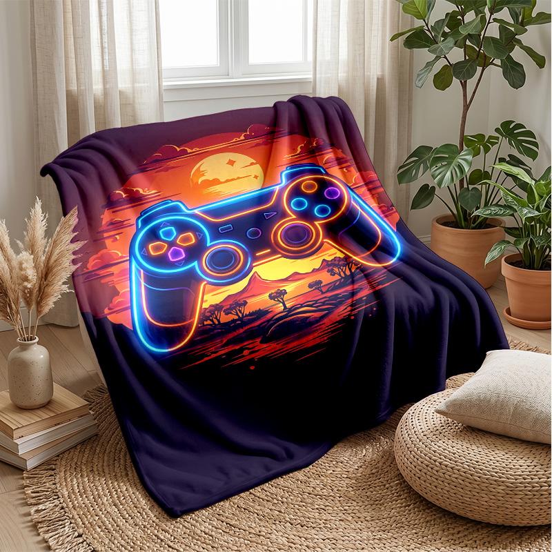 Neon Game Controller Lightning Theme blanket Lightweight Warm Flannel Blanket Decorative Throw Blanket for Home Decoration