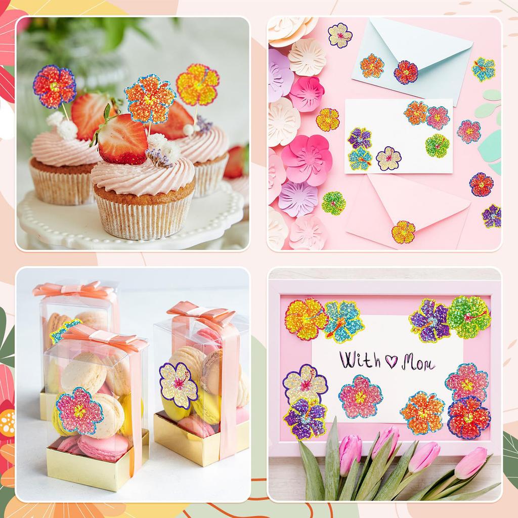 100-500pcs Glitter Flower Stickers Wedding Birthday Party Gift Wrapping Label Children Scrapbook Stationery Stickers
