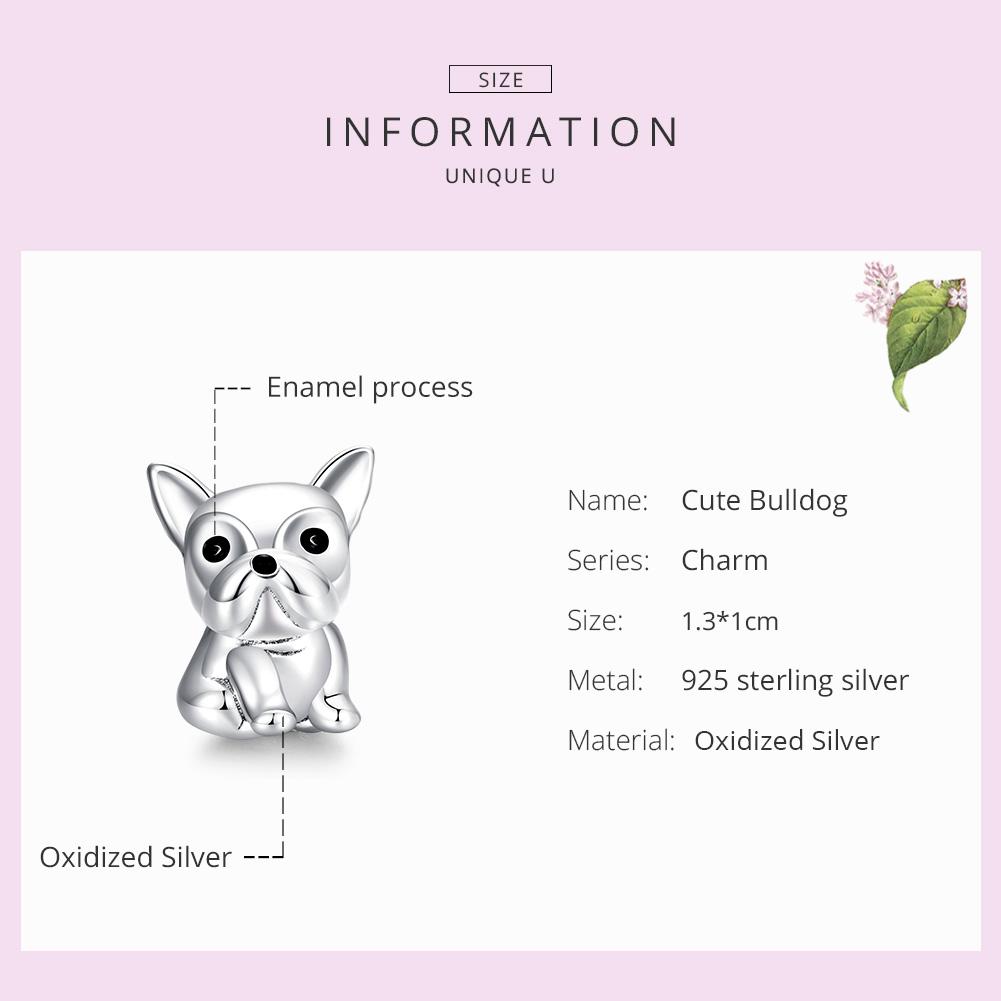 WOSTU Cute Bulldog Charm 925 Sterling Silver Animal Enamel Bead Fit Original Bracelet Necklace Pendant DIY Jewelry CQC1599