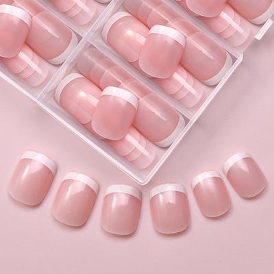 120 Pieces Of Boxed Nail Art Wearing Nail Art Short Style White French Style Nude Color Wearing Nail Art Short Nail Art Wearing Fake Nails In