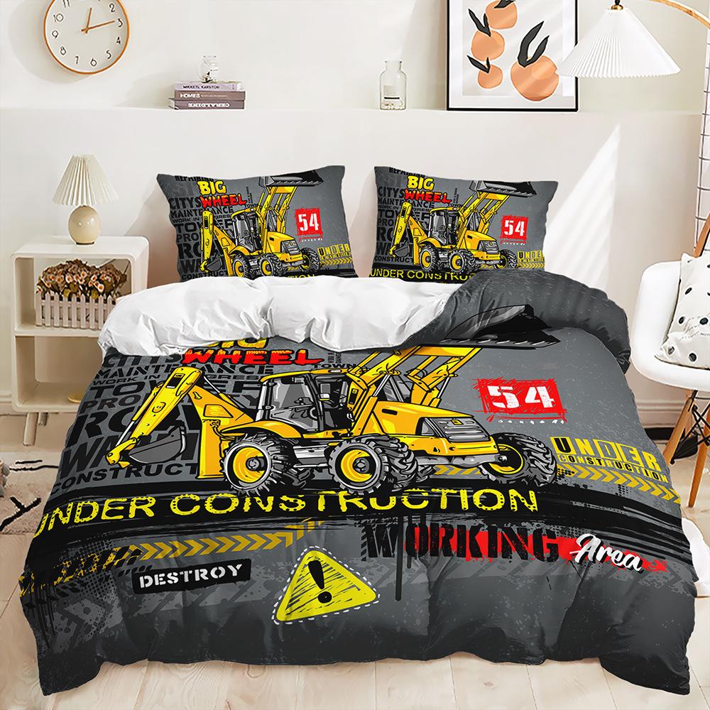 Three-Piece Bulldozer Large Truck Quilt Cover Two-Piece Bedding Kit