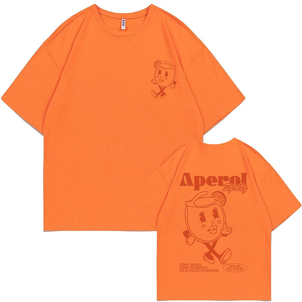 Funny Aperol Spritz Cocktail Graphic Tshirt Men Women Cute Vintage Cartoon Oversized T-shirts Men's Casual 100% Cotton Tee Shirt
