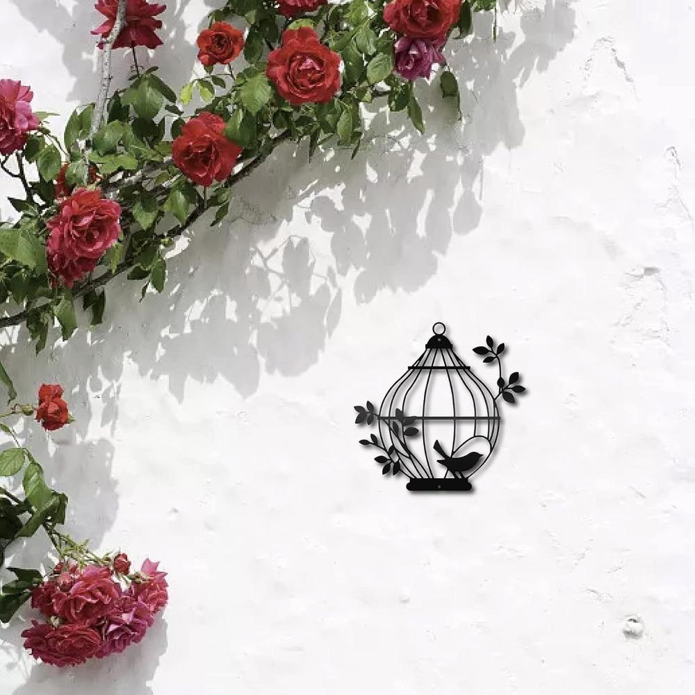 Black Metal Bird Cage Wall Art Sculpture Iron Decor for Home Living Room Bedroom Office 11.8 Inch